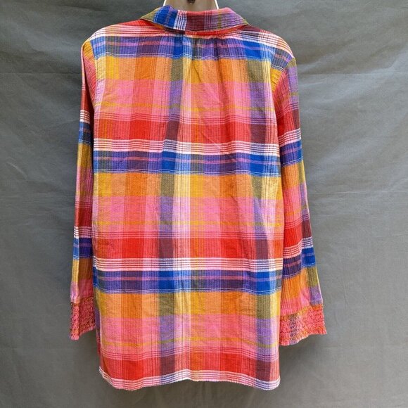Soft Surroundings Petite XL Plaid Shirt Button Smocked Collared Top - Picture 2 of 10